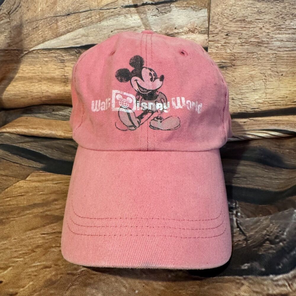 Vintage Walt Disney World Mickey Mouse Pink Baseball Cap Hat Disney Parks